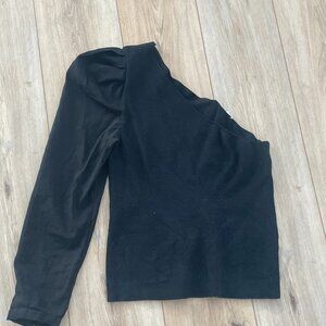ba&sh Black One-Shoulder Knit Top with Sheer Long Sleeve S/2
